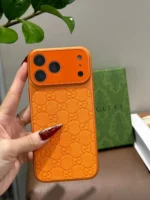 Orange Gucci iPhone 17 Pro Max Case, GG iPhone 17 Pro Case, Gucci iPhone Case