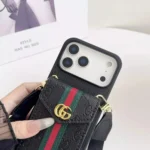 Black Gucci iPhone 17 Pro Max Case with CardHolder - Gucci iPhone case with Strap