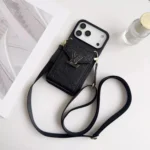 Black Louis Vuitton iPhone 17 Pro Max Case With Cardholder – Luxury LV iPhone 17 Pro with Strap